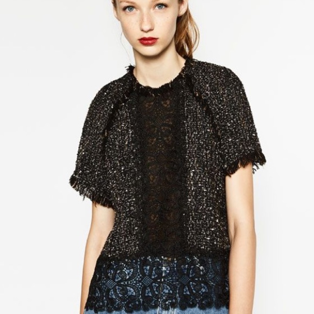 Zara Tweed and Lace Blouse